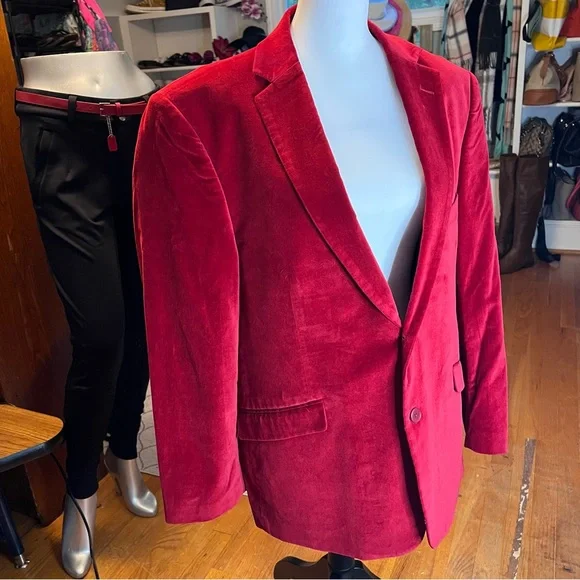 Adolfo Red Velvet Sport Coat with Notched Lapels - Picture 9 of 11